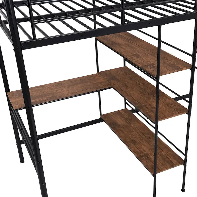 Lit mezzanine en métal pour lit simple avec bureau intégré et étagères – Blanc