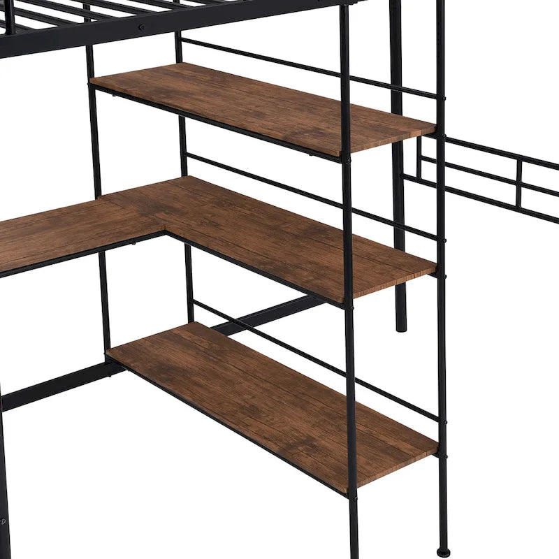 Lit mezzanine en métal pour lit simple avec bureau intégré et étagères – Blanc