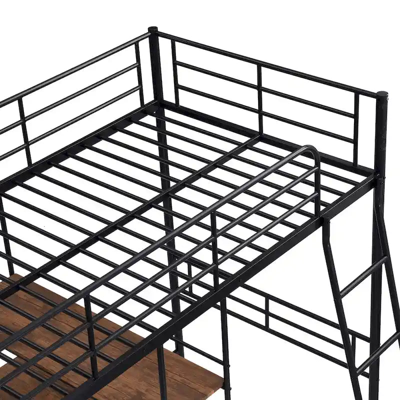 Lit mezzanine en métal pour lit simple avec bureau intégré et étagères – Blanc