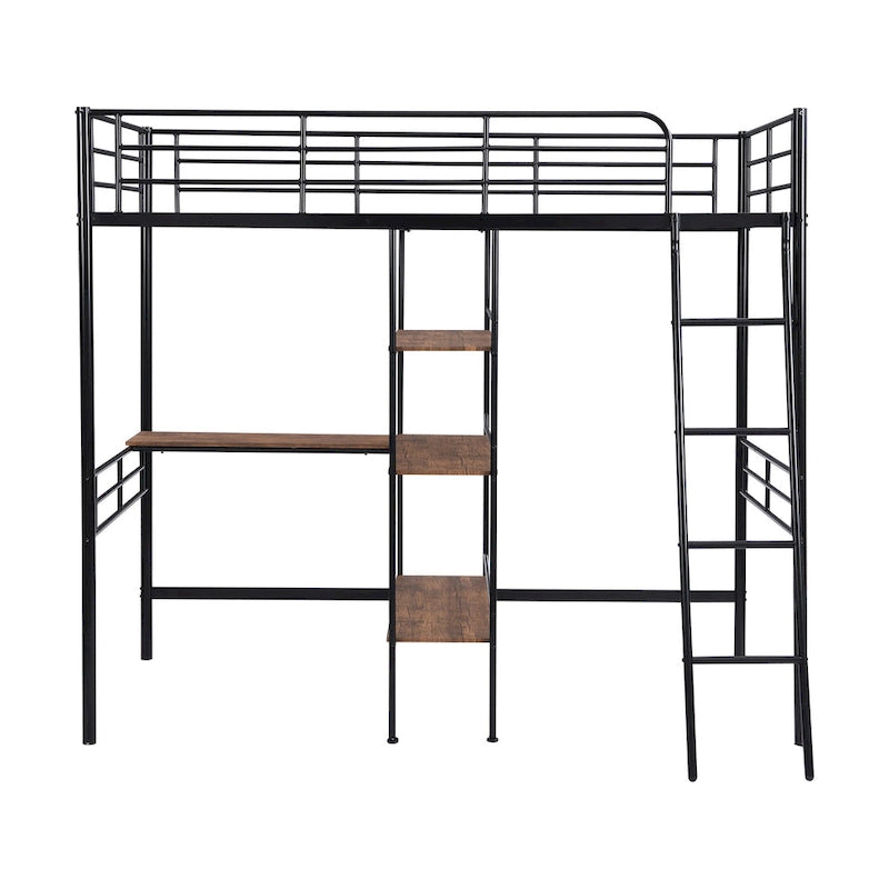 Lit mezzanine en métal pour lit simple avec bureau intégré et étagères – Blanc