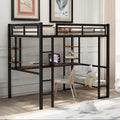 Lit mezzanine métallique double avec long bureau et étagères d'angle