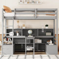 Lit mezzanine simple en bois avec bureau, tiroirs et étagères de rangement