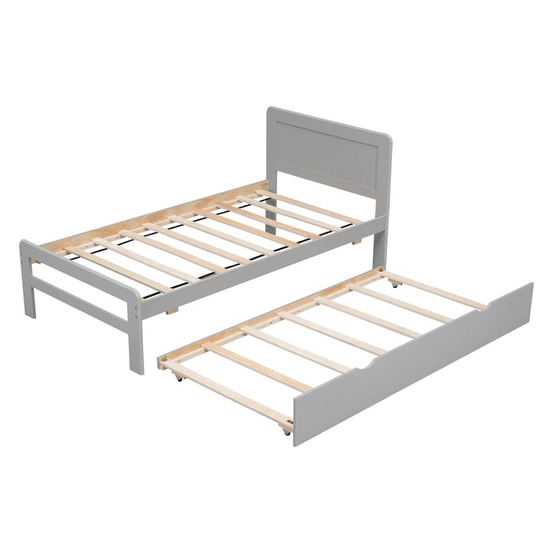 Cadre de lit simple en bois avec lit gigogne escamotable