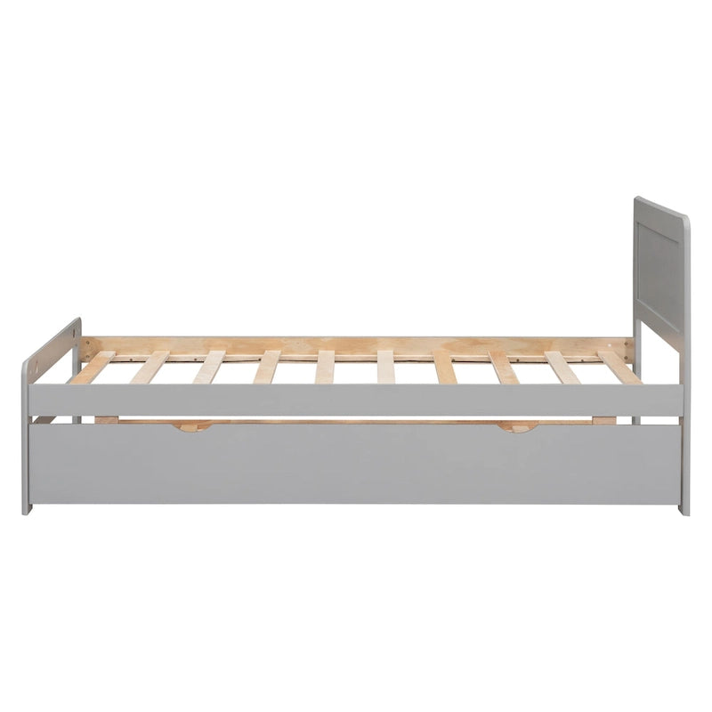 Cadre de lit simple en bois avec lit gigogne escamotable