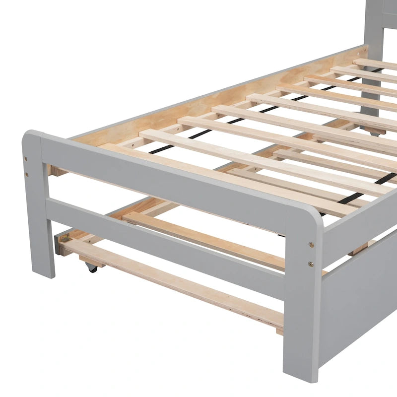 Cadre de lit simple en bois avec lit gigogne escamotable