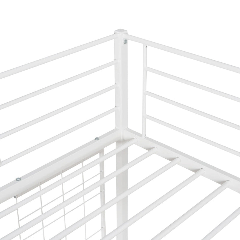 Lit mezzanine en métal avec bureau intégré, échelle et panneau de grille décoratif