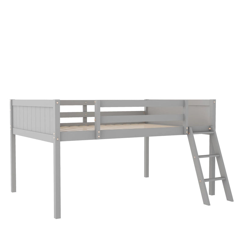 Lit mezzanine bas en bois massif pleine taille avec échelle et garde-corps convertibles