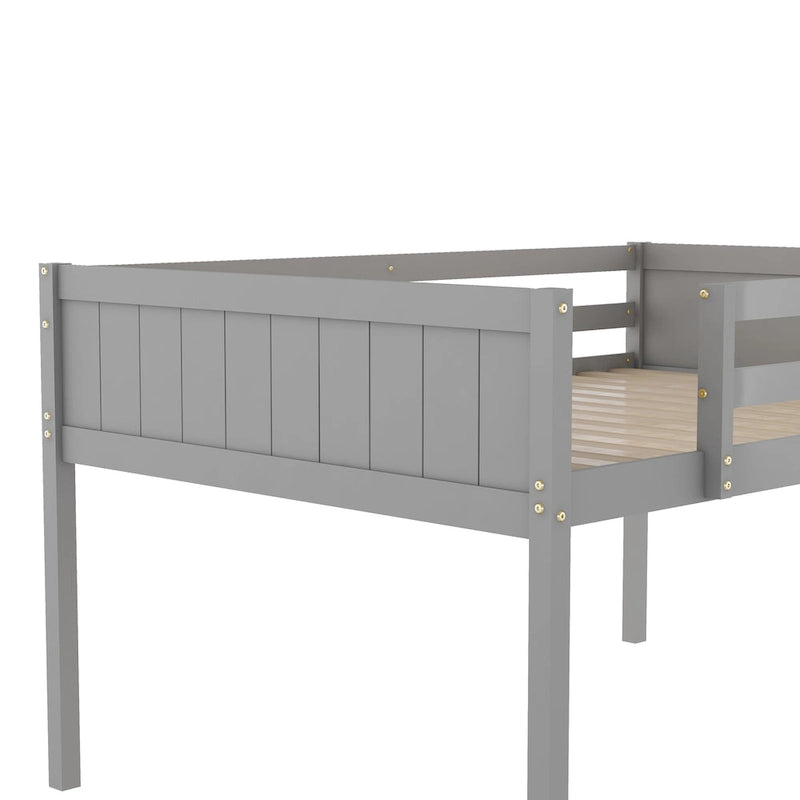 Lit mezzanine bas en bois massif pleine taille avec échelle et garde-corps convertibles