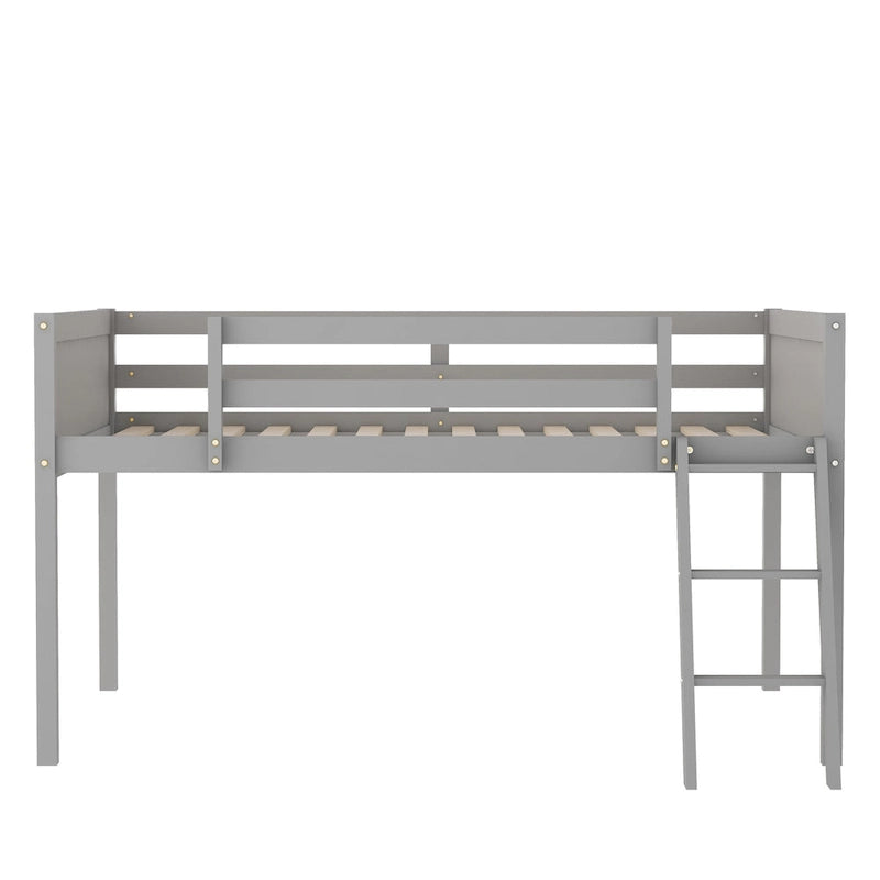 Lit mezzanine bas en bois massif pleine taille avec échelle et garde-corps convertibles