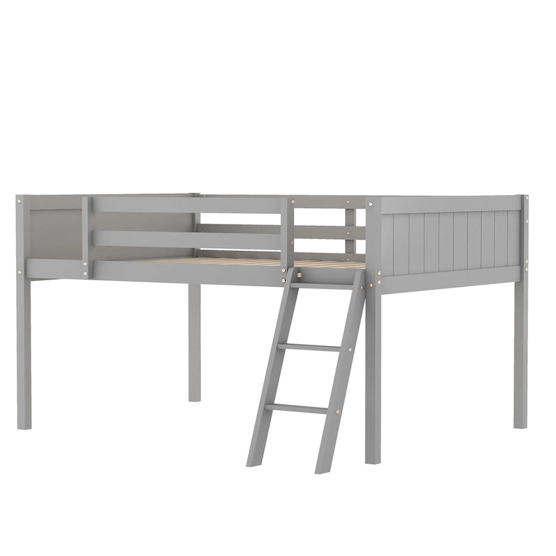 Lit mezzanine bas en bois massif pleine taille avec échelle et garde-corps convertibles