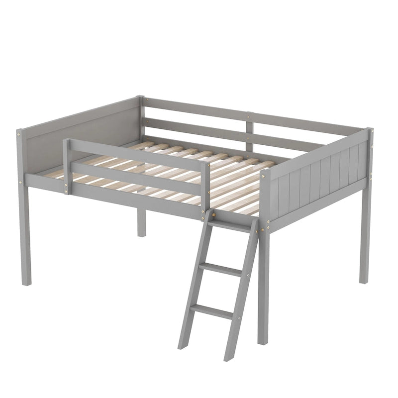 Lit mezzanine bas en bois massif pleine taille avec échelle et garde-corps convertibles