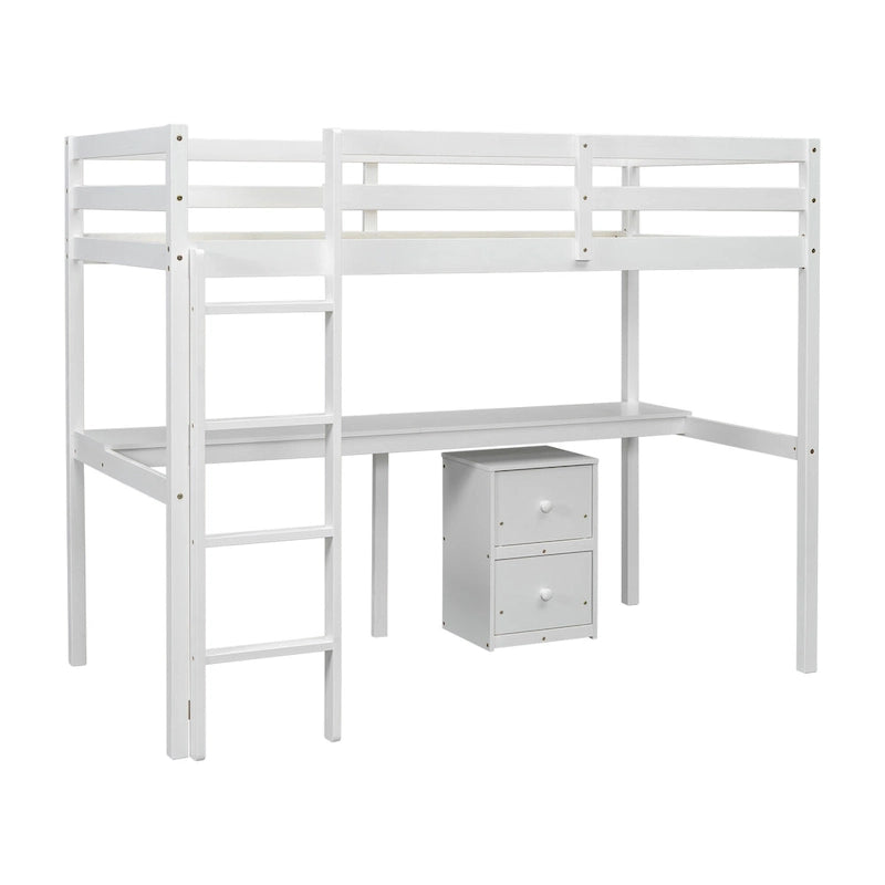 Lit mezzanine jumeau avec bureau intégré et armoire de rangement