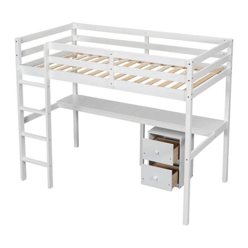 Lit mezzanine jumeau avec bureau intégré et armoire de rangement