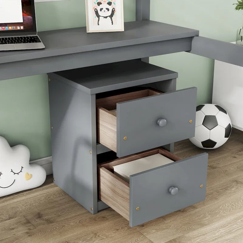 Lit mezzanine jumeau avec bureau intégré et armoire de rangement