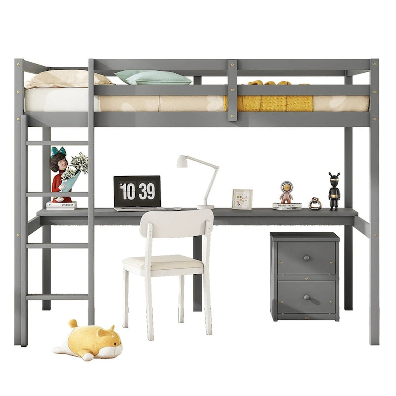 Lit mezzanine jumeau avec bureau intégré et armoire de rangement