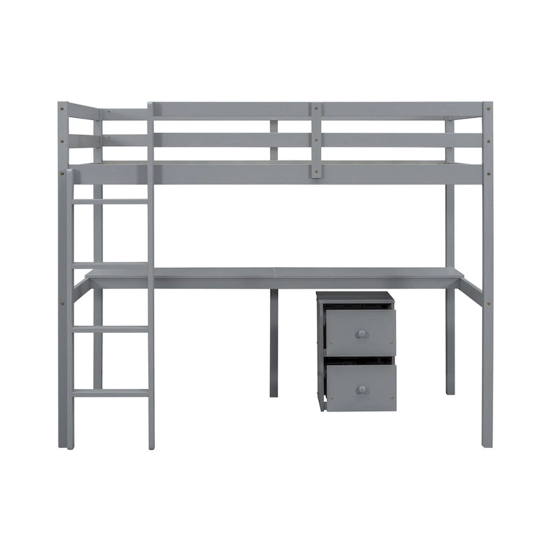 Lit mezzanine jumeau avec bureau intégré et armoire de rangement