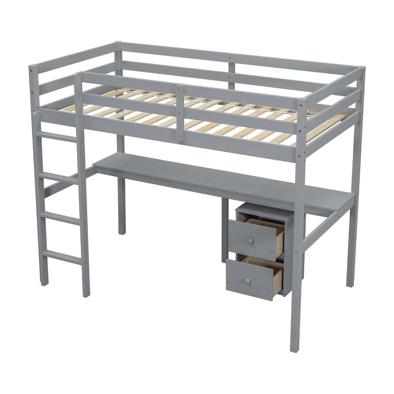 Lit mezzanine jumeau avec bureau intégré et armoire de rangement