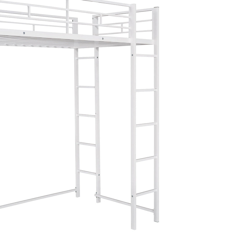 Lit mezzanine simple en métal avec bureau intégré, étagères et barrières de sécurité