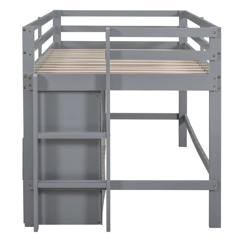 Lit mezzanine simple avec tiroirs et armoire de rangement