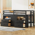 Lit mezzanine en bois massif de taille double avec 4 tiroirs, une armoire et des étagères