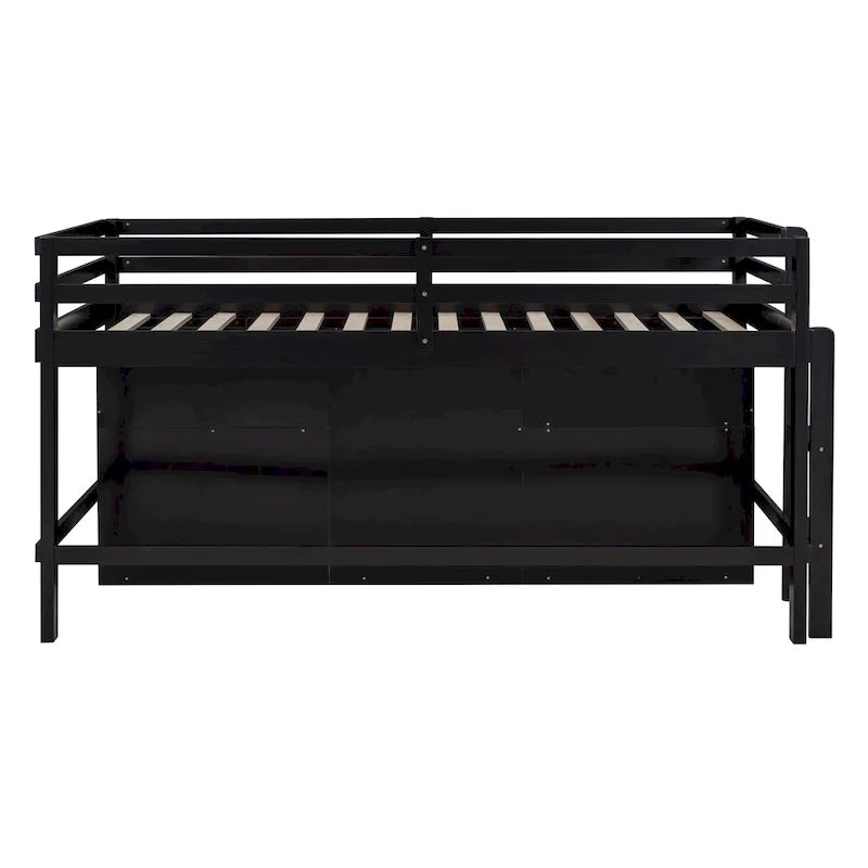 Lit mezzanine en bois massif de taille double avec 4 tiroirs, une armoire et des étagères