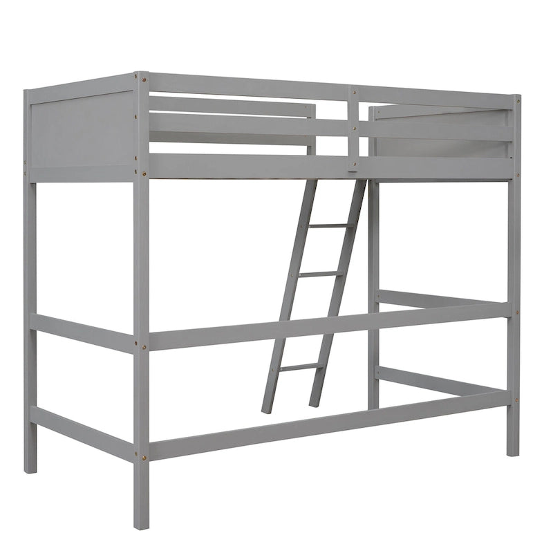 Lit mezzanine simple en pin massif avec échelle et barrières de sécurité