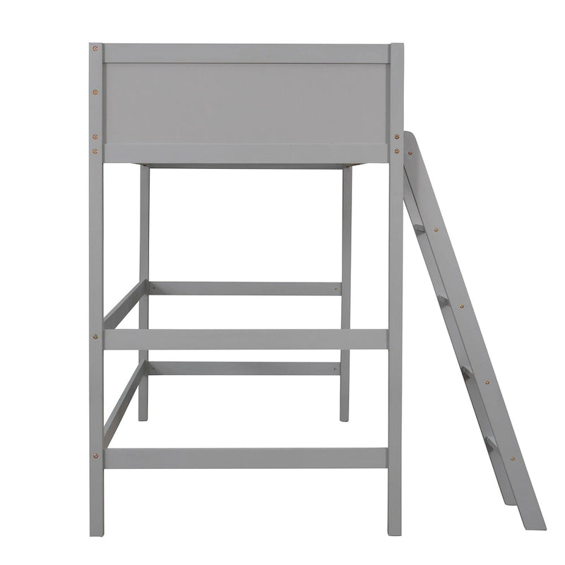 Lit mezzanine simple en pin massif avec échelle et barrières de sécurité
