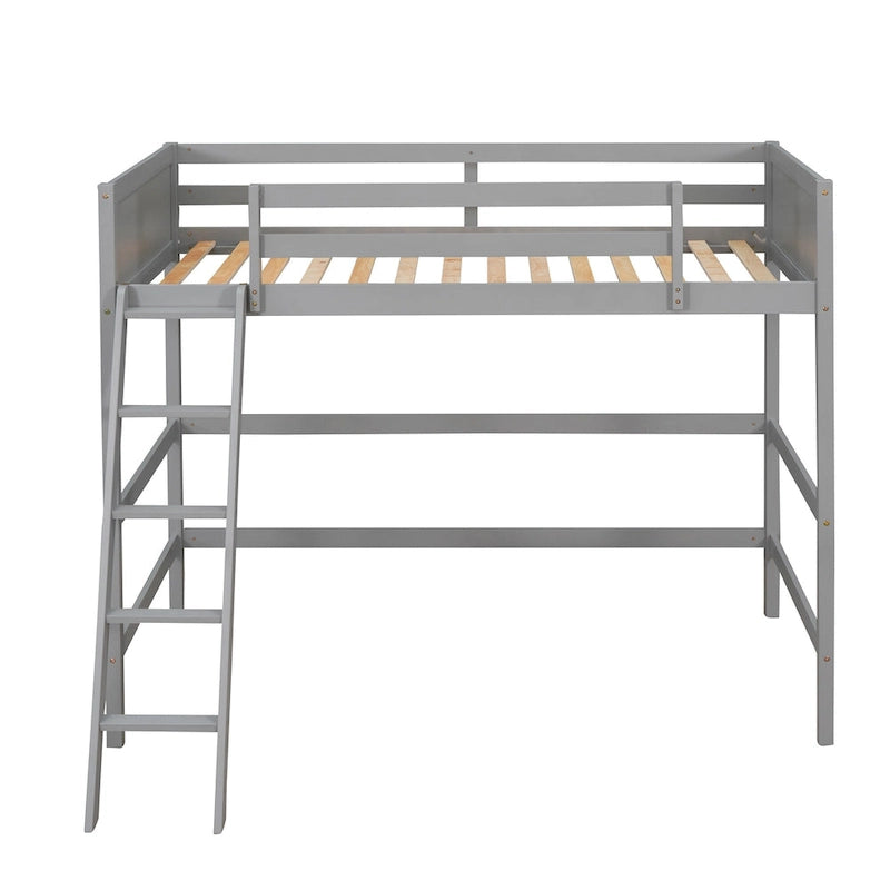 Lit mezzanine simple en pin massif avec échelle et barrières de sécurité