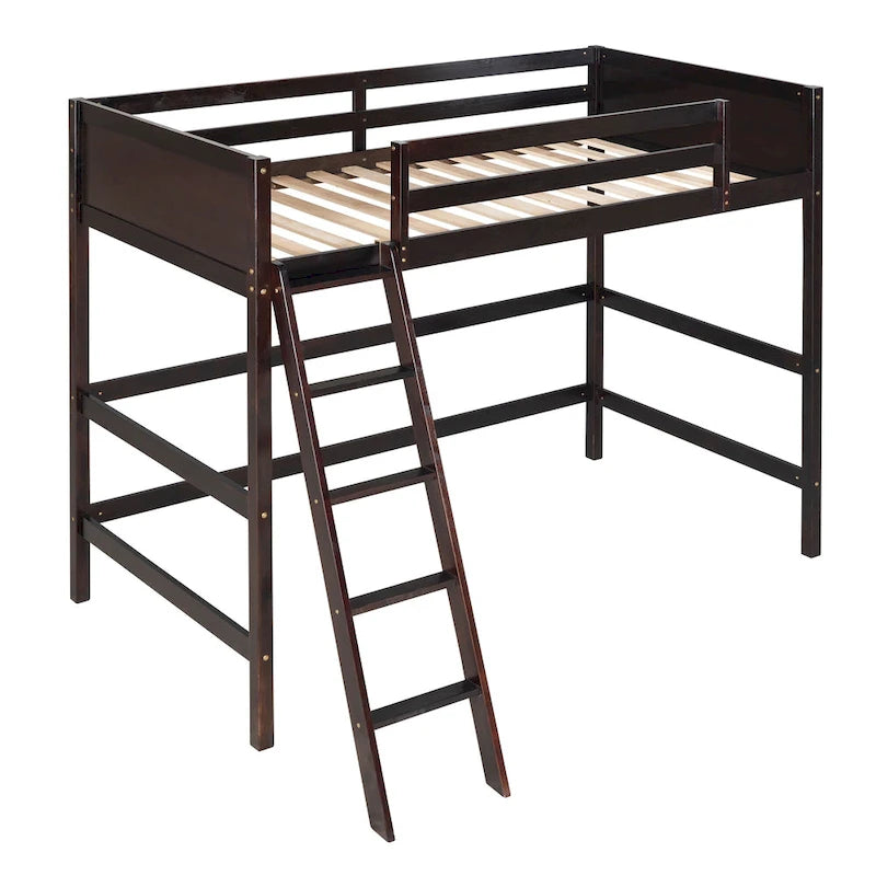 Lit mezzanine simple en bois massif avec échelle et garde-corps de sécurité