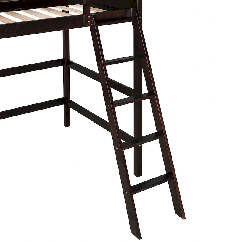 Lit mezzanine simple en bois massif avec échelle et garde-corps de sécurité