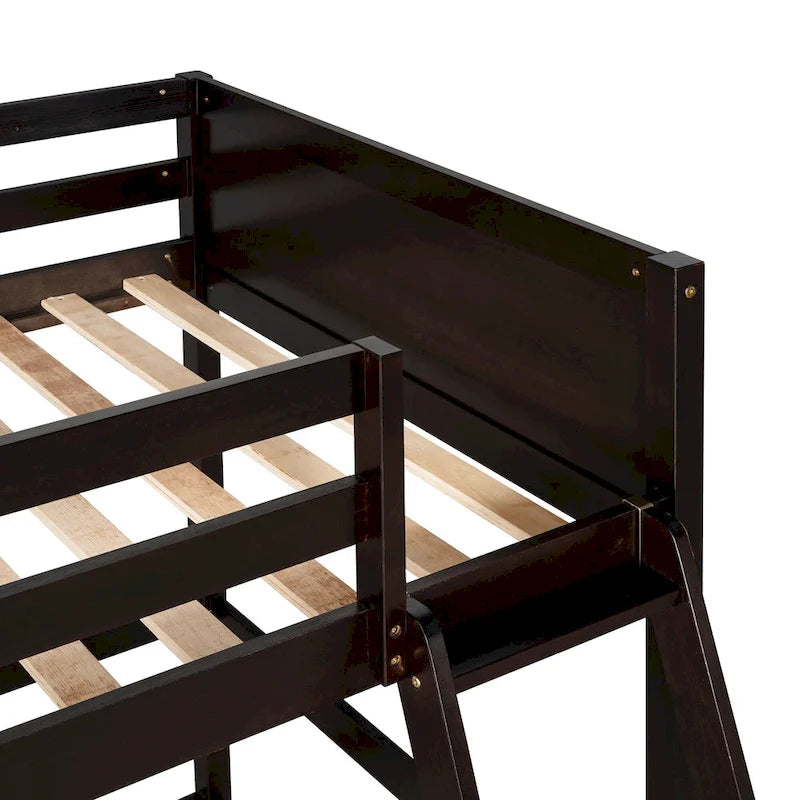 Lit mezzanine simple en bois massif avec échelle et garde-corps de sécurité