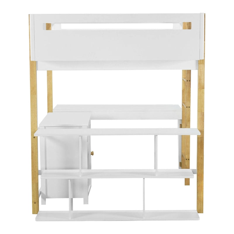 Lit mezzanine pleine grandeur en bois massif avec armoire de rangement et bureau pliable
