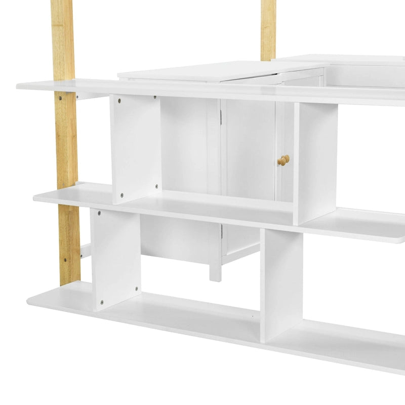 Lit mezzanine pleine grandeur en bois massif avec armoire de rangement et bureau pliable
