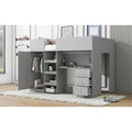 Lit mezzanine pleine grandeur en bois massif avec armoire, bureau, étagères et tiroirs