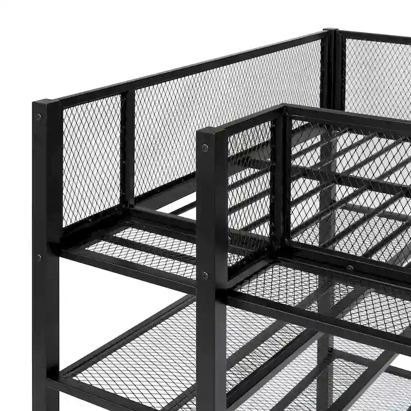 Lit mezzanine double en métal avec étagères à 4 niveaux et poste de travail