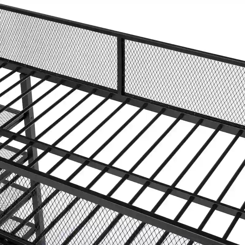 Lit mezzanine double en métal avec étagères à 4 niveaux et poste de travail