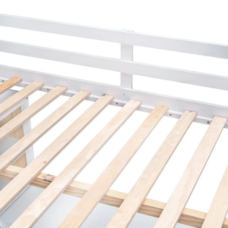 Lit mezzanine en bois massif avec bureau intégré, étagères et tiroir