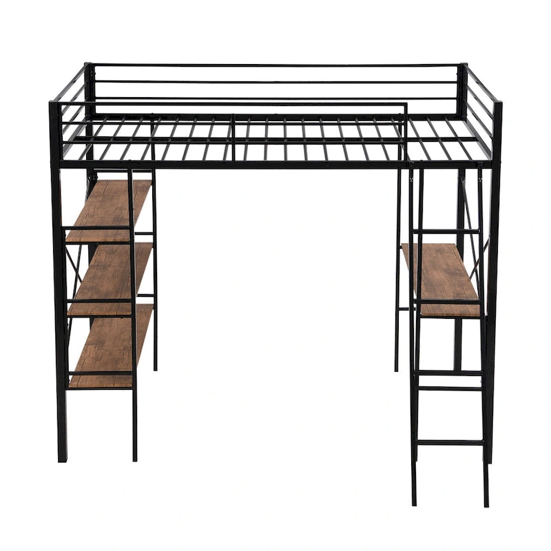 Lit mezzanine en métal pour lit simple avec bureau intégré et étagères à 3 niveaux
