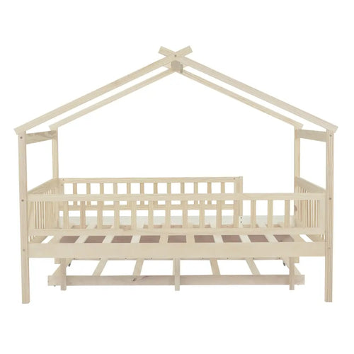 Full Pine House Bed with Twin Trundle
