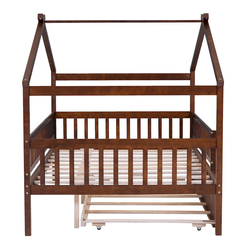 Lit cabane en pin pleine taille avec lit gigogne double