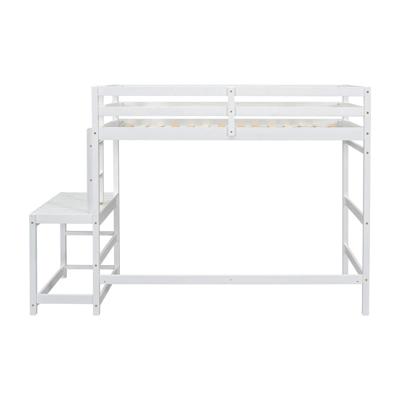 Lit mezzanine haut en pin, format jumeau, avec plateforme, deux échelles et garde-corps