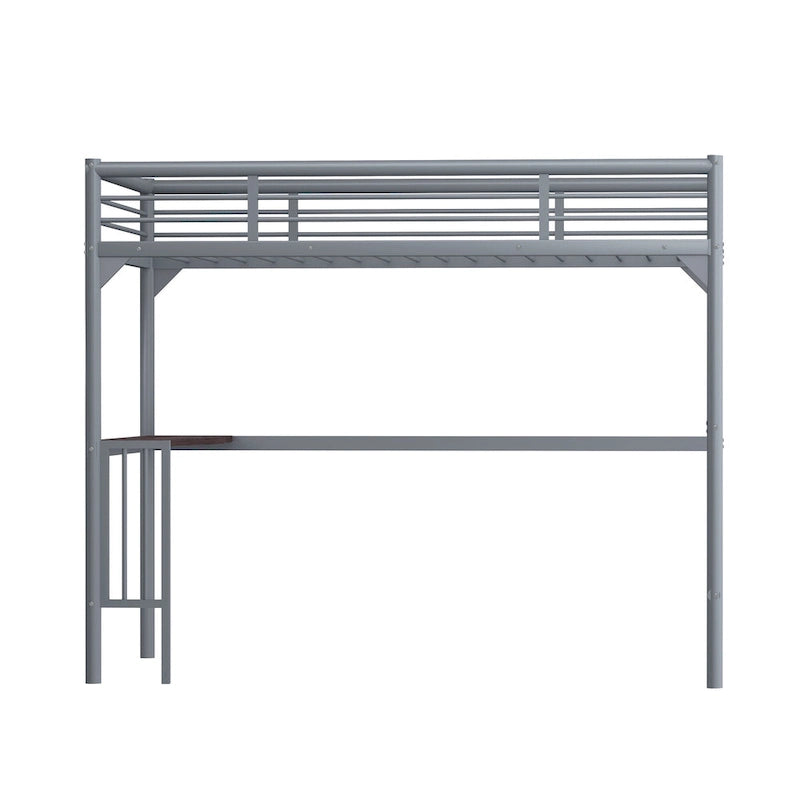 Lit mezzanine métallique double avec bureau, échelle et garde-corps pleine longueur