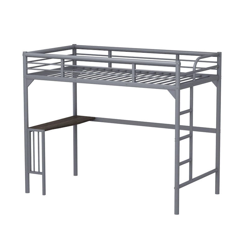 Lit mezzanine métallique double avec bureau, échelle et garde-corps pleine longueur